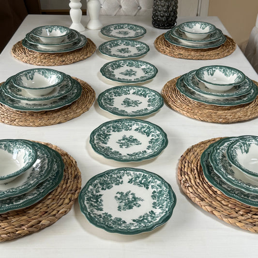 Porser Porselen 24 Parça Yemek Takımı 6 Kişilik KOD:VelourGreen-30329