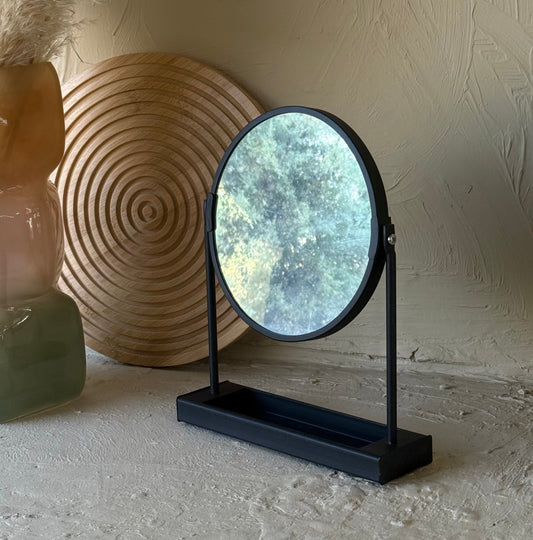 Cora Metal Standlı Yuvarlak Ayna Mat Siyah 25x19 cm KOD:3097