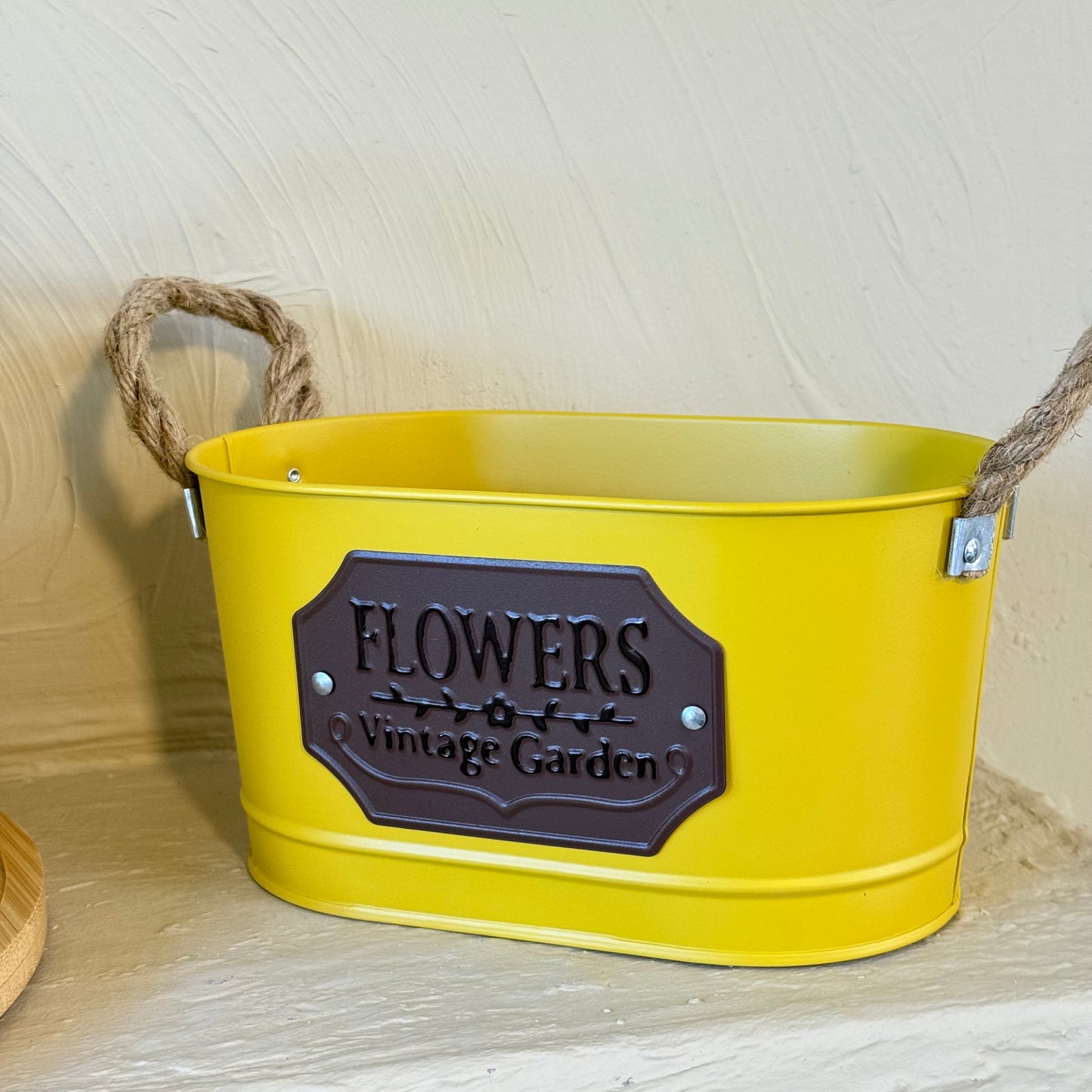 Tutku Halat Kulplu Metal İki Boy Vintage Saksı Sarı  KOD:3455-54