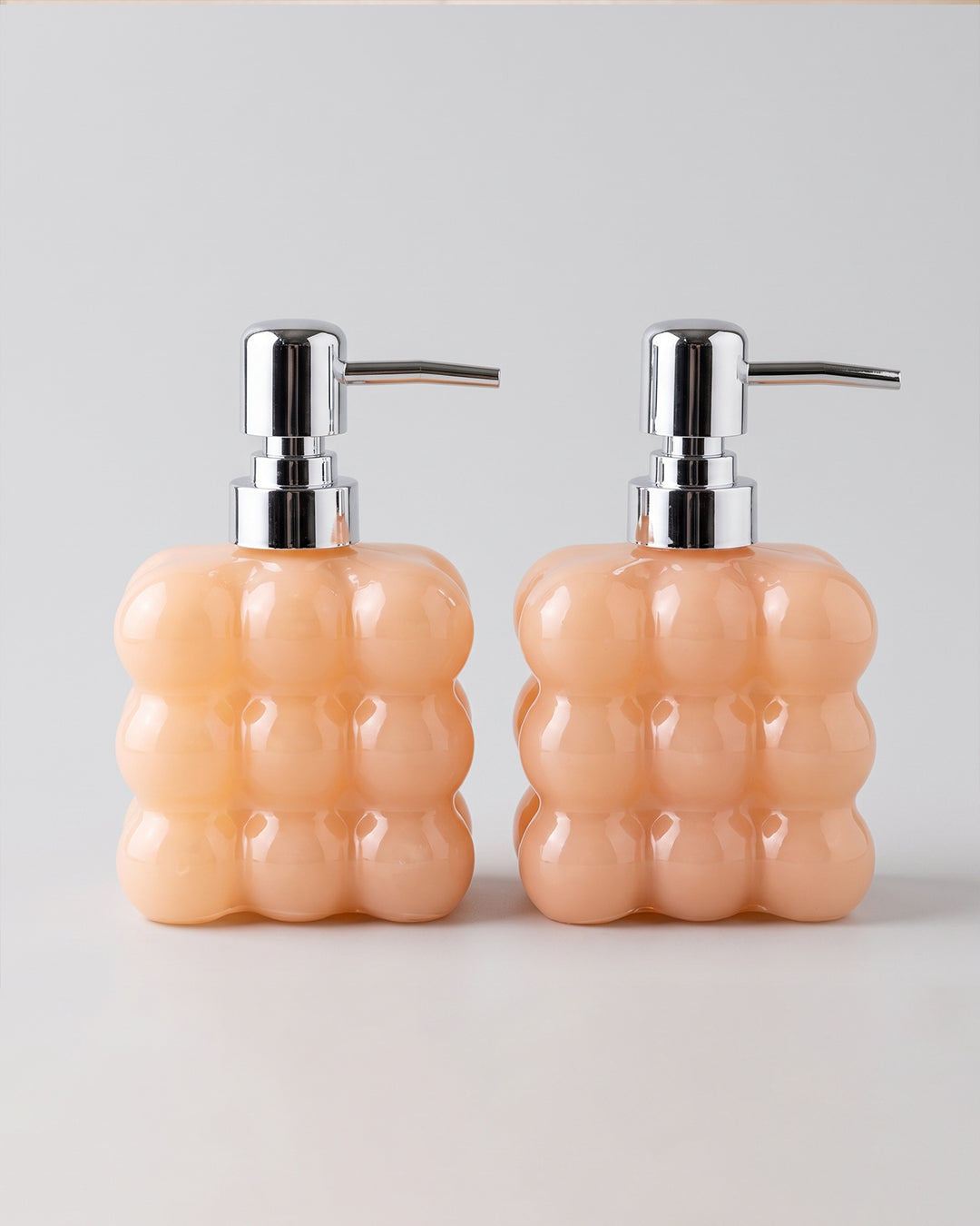 2'li Bubble Tasarım Parlak Apricot Cam Sıvı Sabunluk Seti - 300 ml Krom Başlık