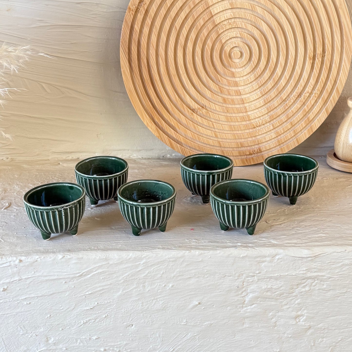 Porline Ayaklı Porselen Lokumluk Sosluk Seti 6 Kişilik Yeşil