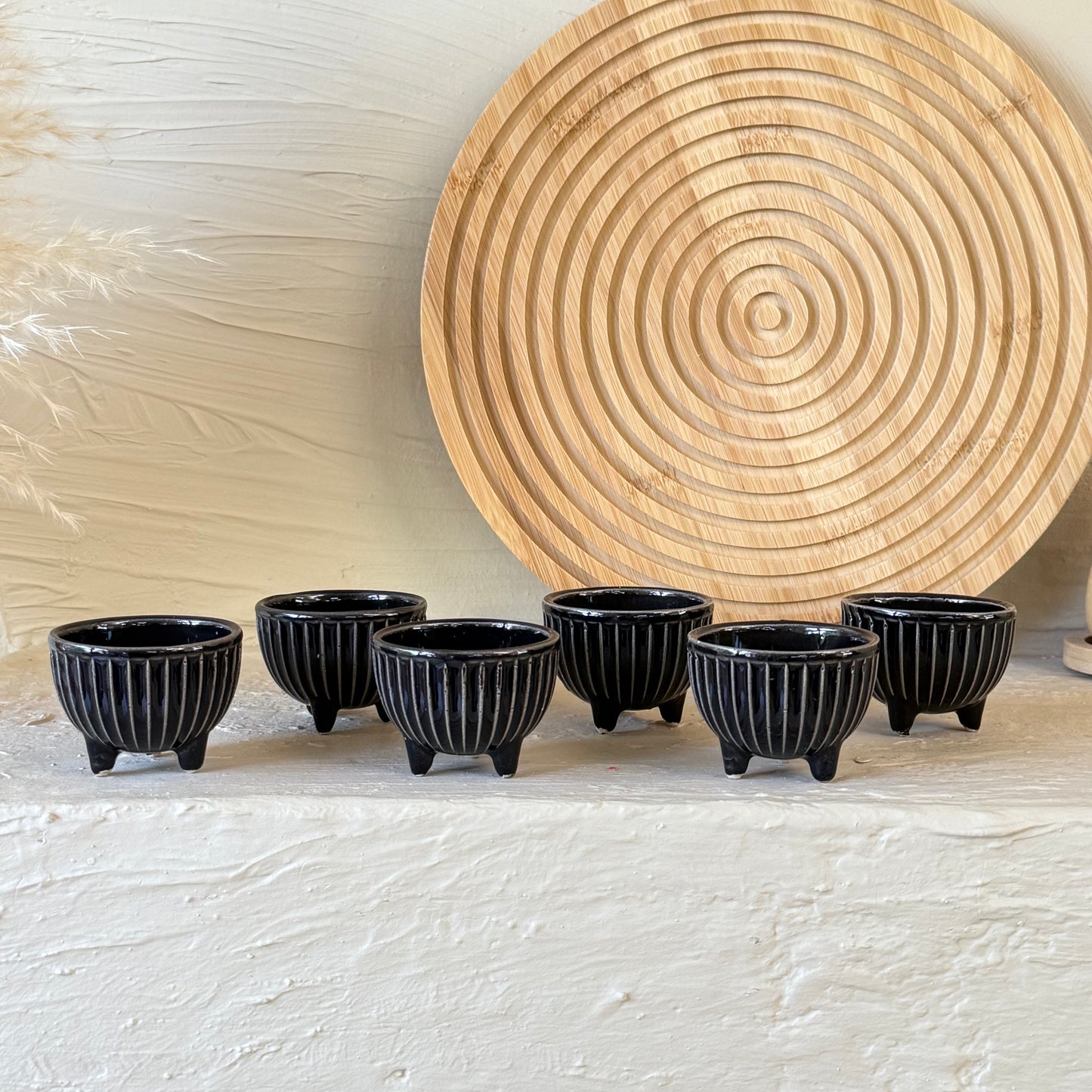 Porline Ayaklı Porselen Lokumluk Sosluk Seti 6 Kişilik Siyah