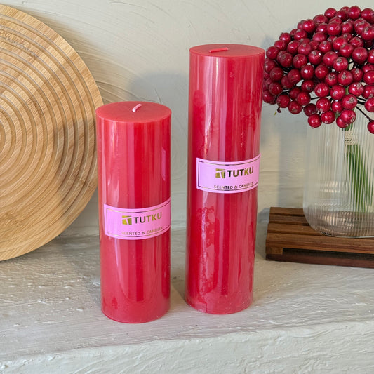 Tutku İki Boy Silindir Mum Seti Kırmızı