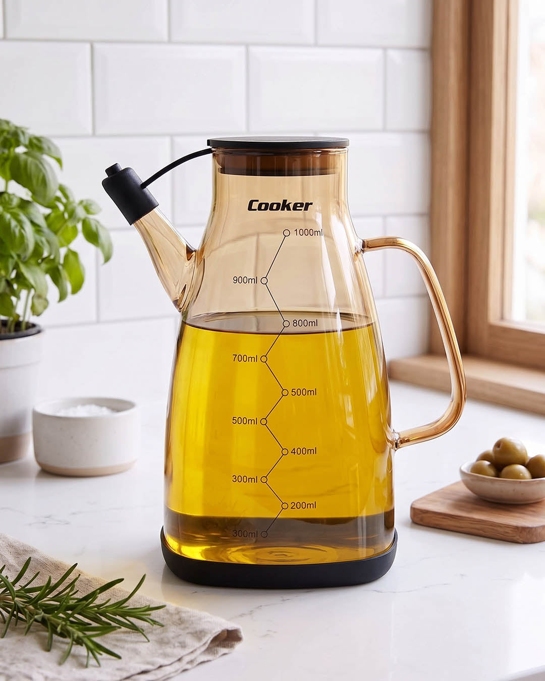 1 Litre Borosilikat Cam Yağlık & Sirkelik Siyah
