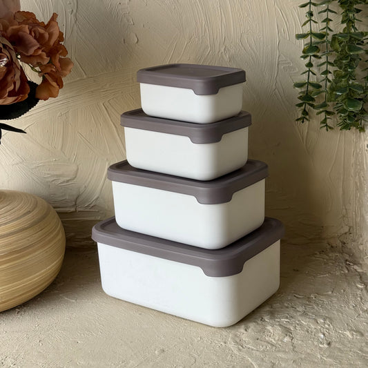 Elis 4 lü Dikdörtgen Saklama Kabı Seti Krem KOD:275