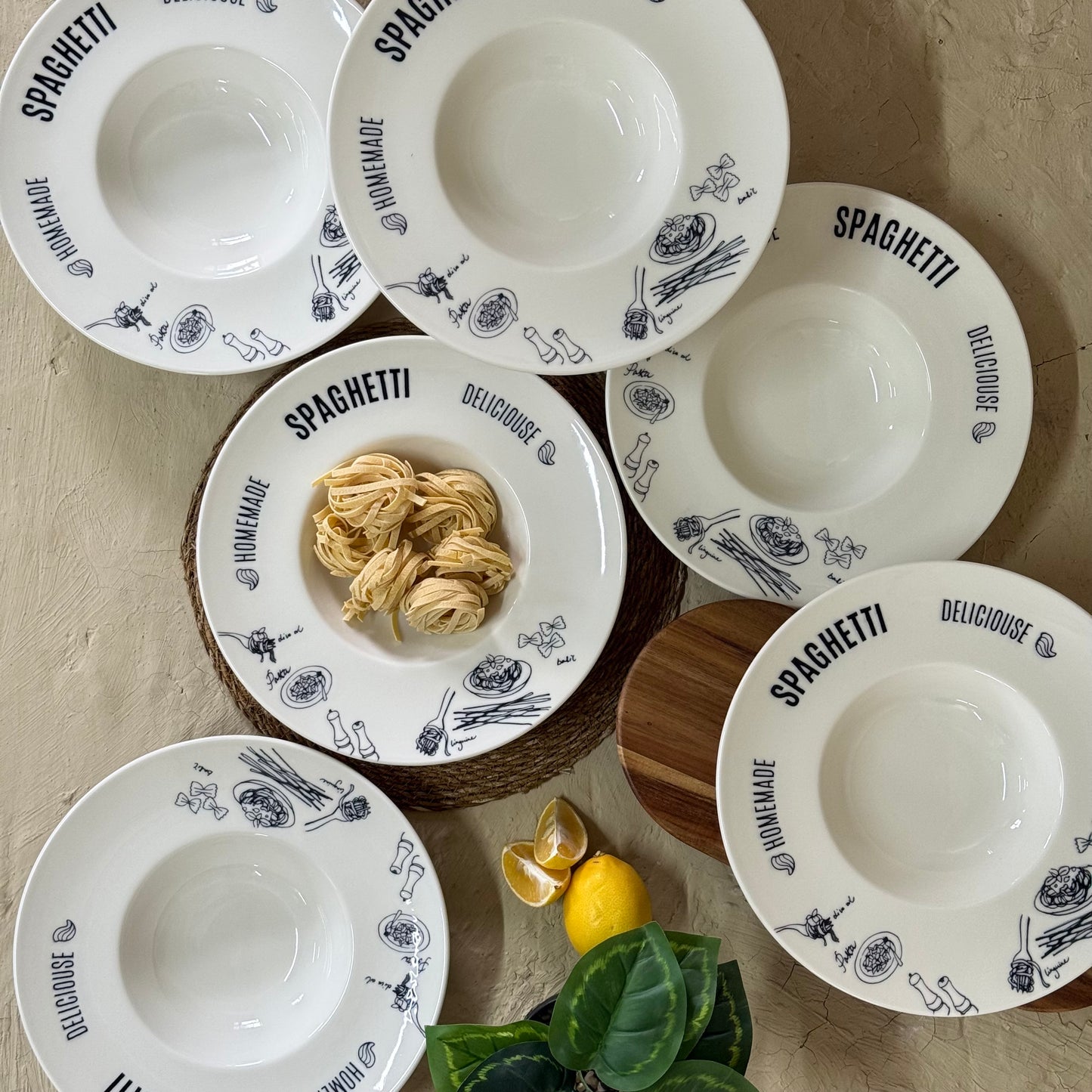 Porser Spagetti Porselen Makarna Tabağı 6 Adet