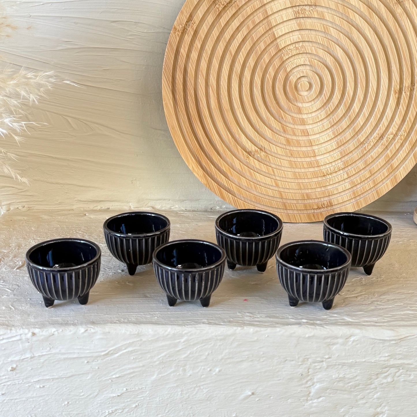 Porline Ayaklı Porselen Lokumluk Sosluk Seti 6 Kişilik Siyah