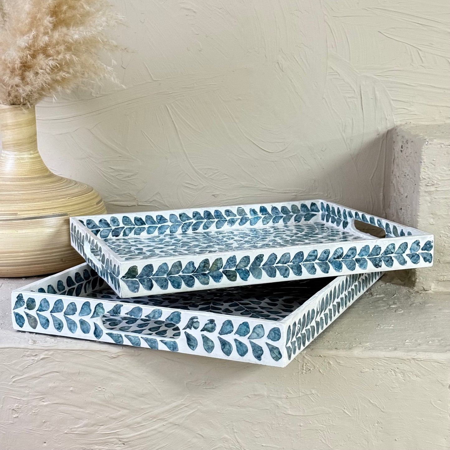 SVR Sedef 2 Boy Dikdörtgen Tepsi Seti KOD:61839 Mavi-Yeşil