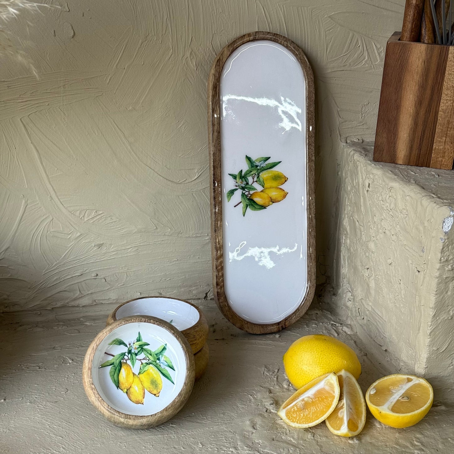 Selin Oval Standlı 3 lü Çerezlik Seti Kahvaltılık Lemon Desenli KOD:HSL-12