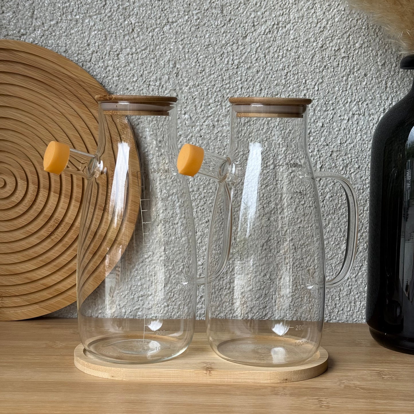 Sahana Bambu Standlı Borosilikat İkili Yağdanlık Seti 1 Litre