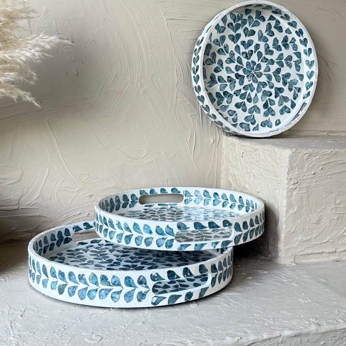 SVR Sedef 3 Lü Yuvarlak Tepsi Seti KOD:61874  Mavi