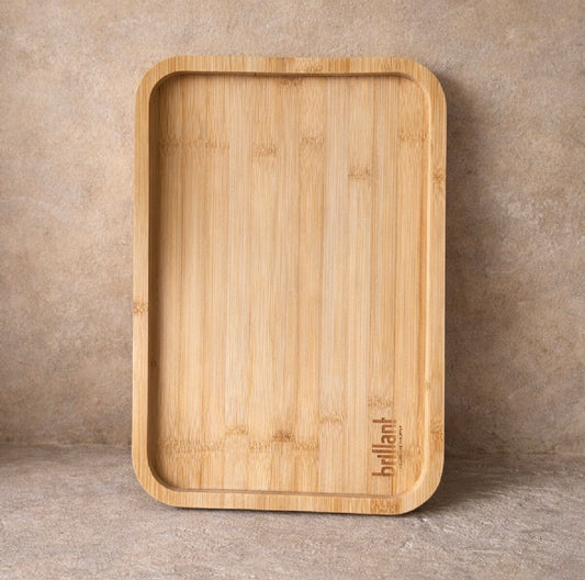 1 ALANA 1 BEDAVA Diamond Bambu Dikdörtgen Koltuk Kenarı Tepsi Büyük Boy 38x26 cm KOD:6590