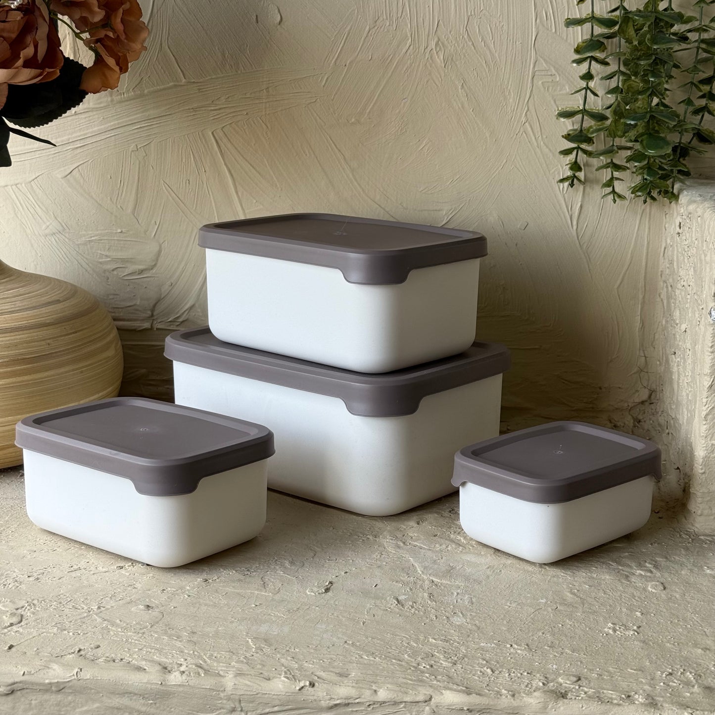 Elis 4 lü Dikdörtgen Saklama Kabı Seti Krem KOD:275