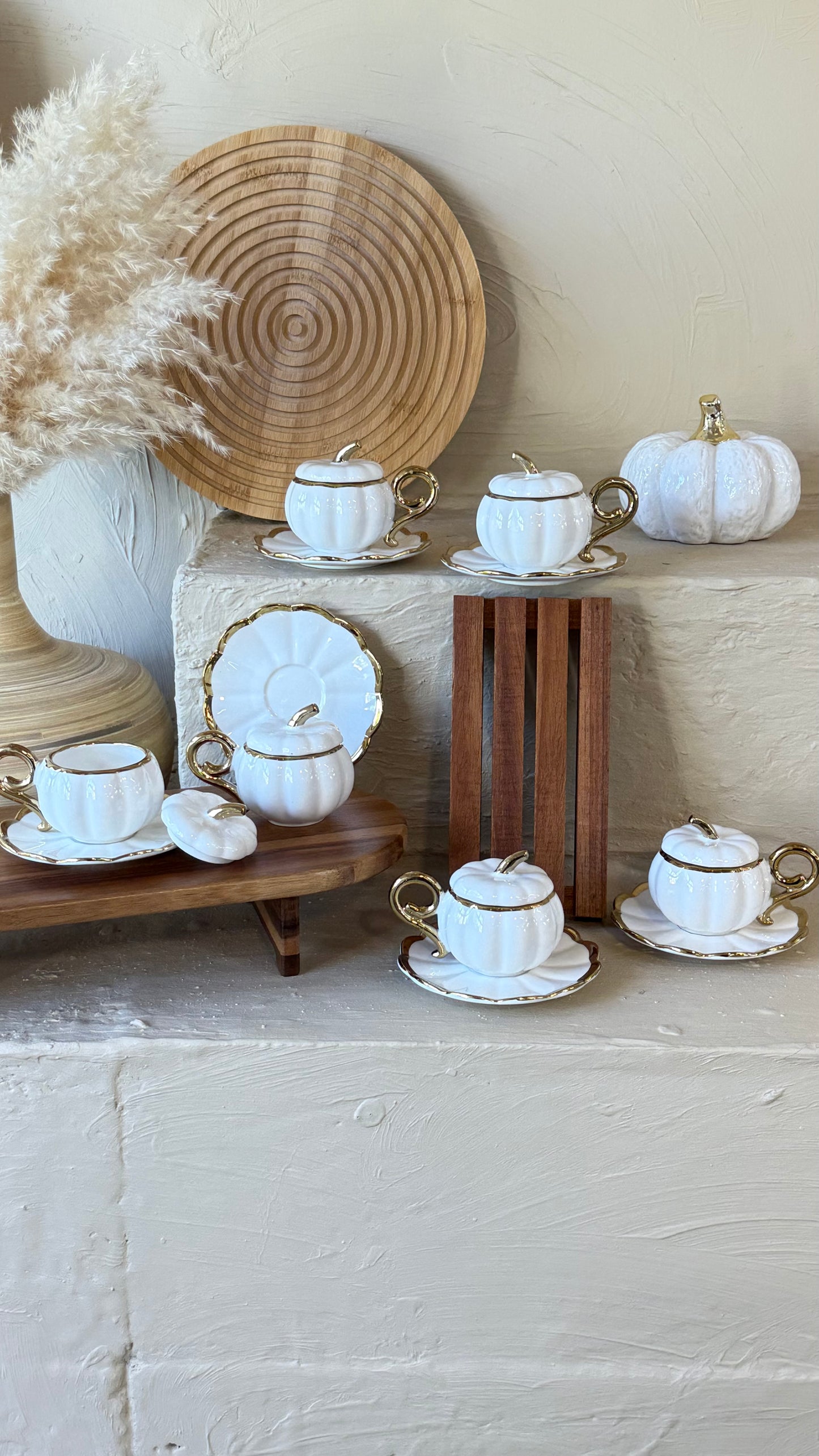 Arow Kabak Model Porselen Kahve Fincan Takımı 6 Kişilik Beyaz