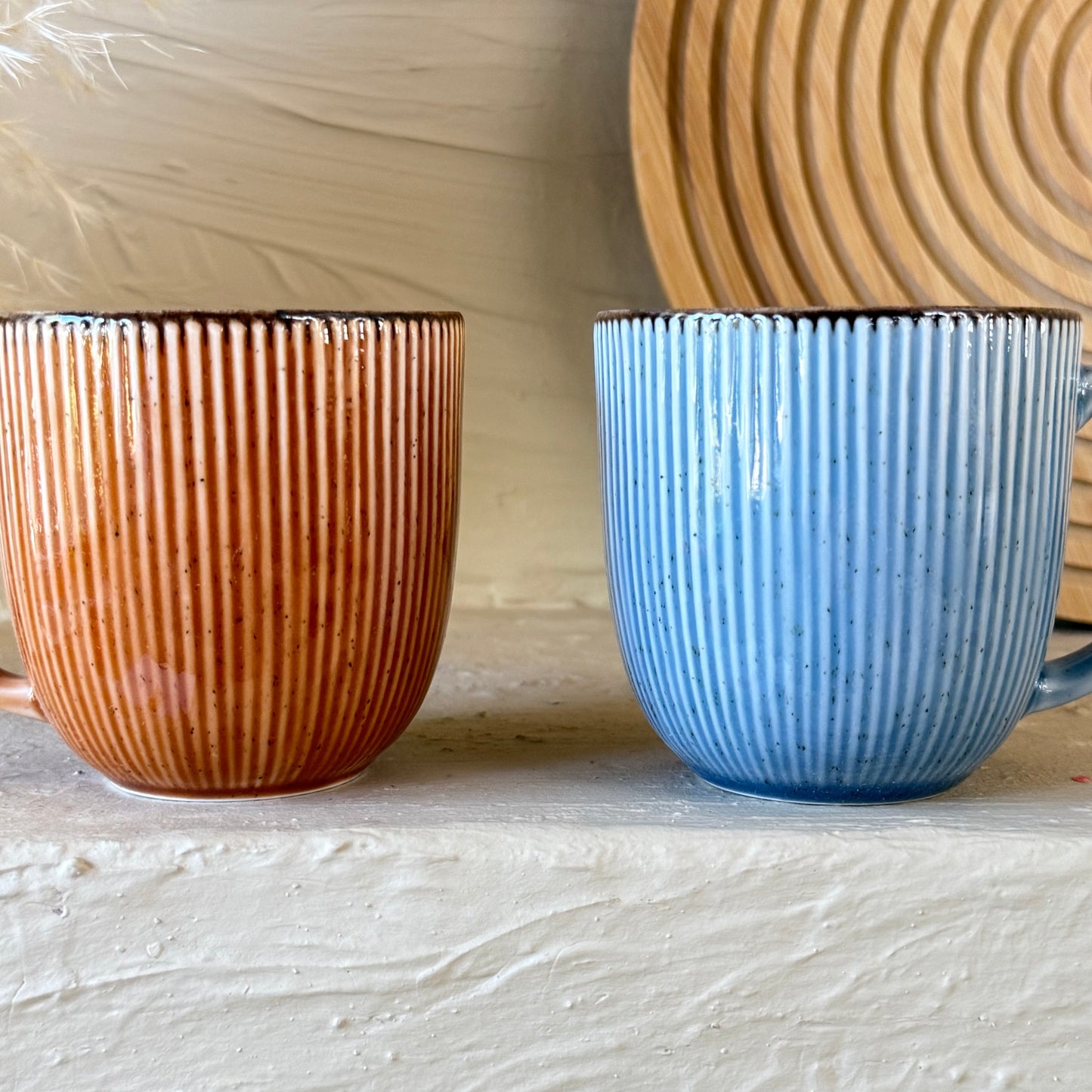 Popline Porselen İkili Nescafe Kupa Seti Mavi-Kiremit