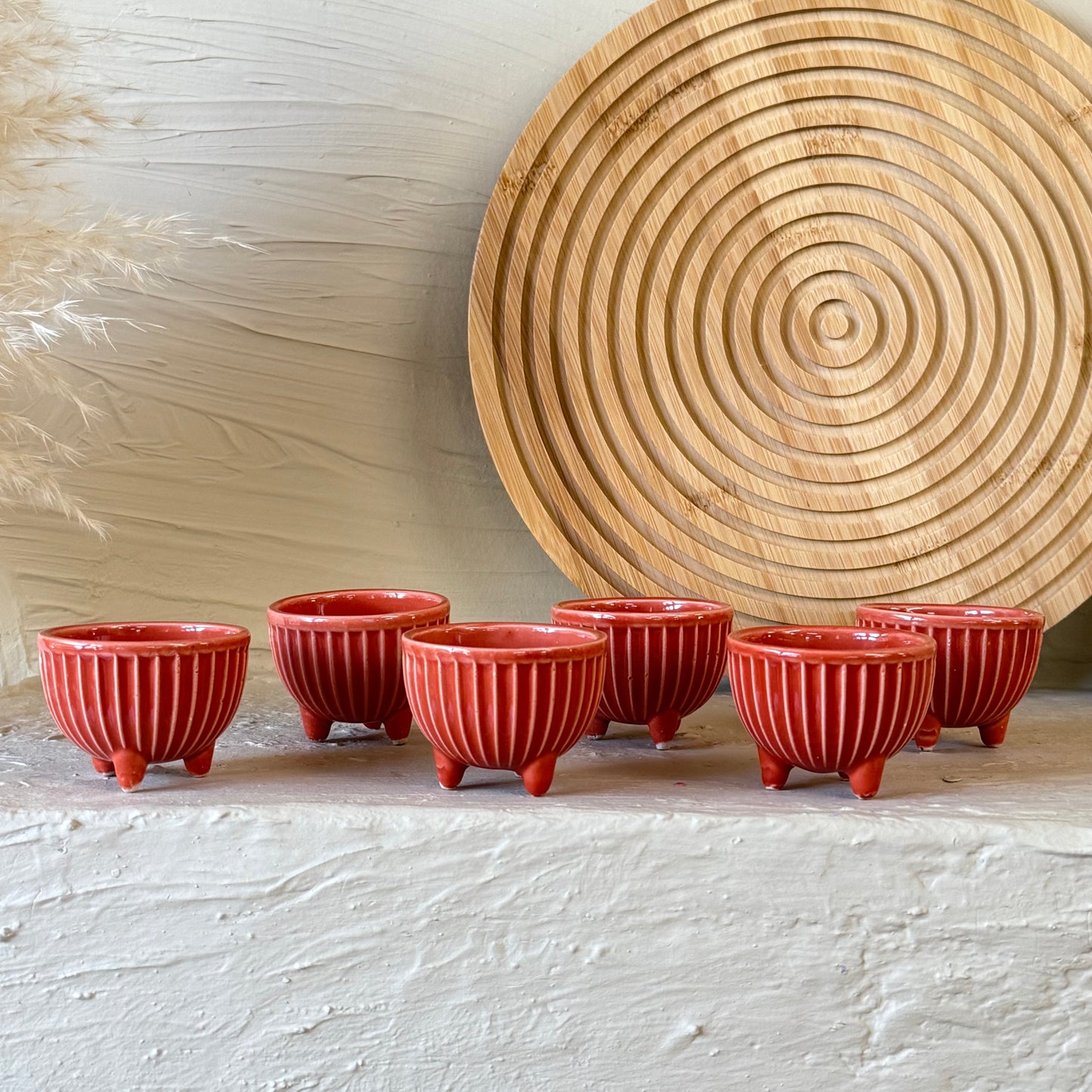 Porline Ayaklı Porselen Lokumluk Sosluk Seti 6 Kişilik Kırmızı