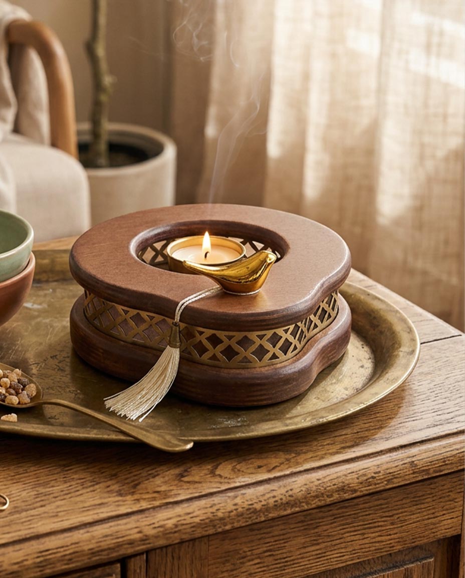 Royal Premium Ahşap Tealight Mumlu Isıtıcı & Dekoratif Sunumluk 11540
