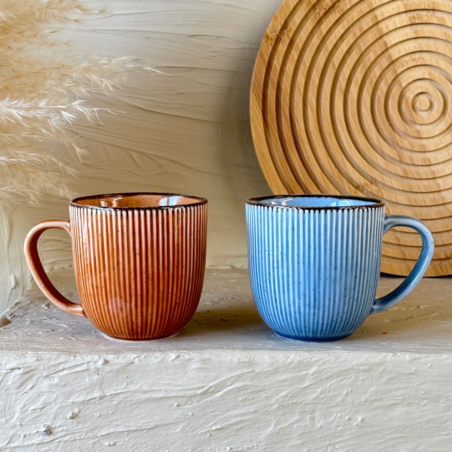 Popline Porselen İkili Nescafe Kupa Seti Mavi-Kiremit