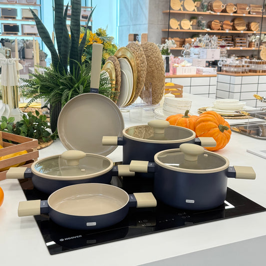 Arow Kristal Kaplama Yapışmaz Taban Tencere Tava Seti 8 Parça Mavi