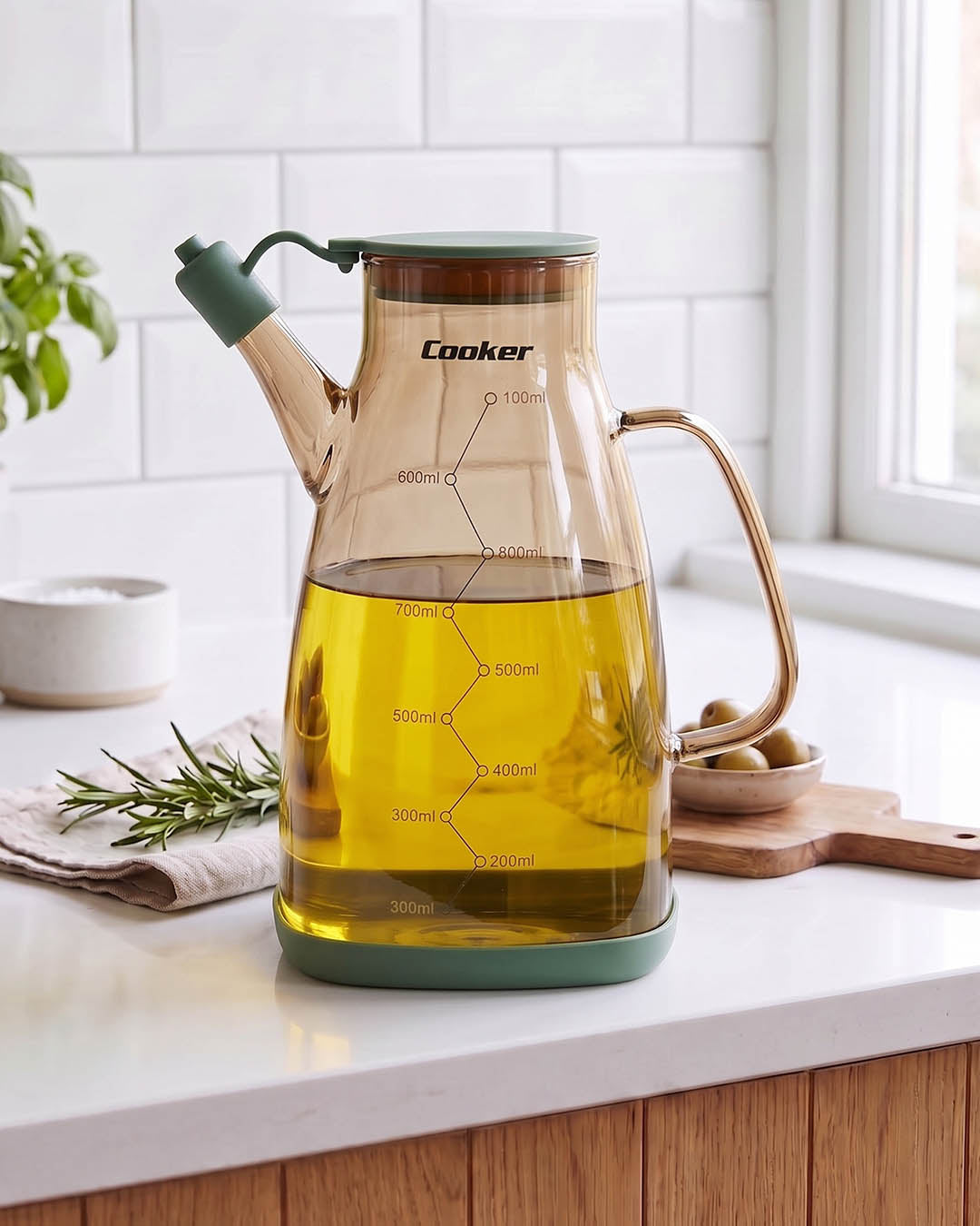 1 Litre Borosilikat Cam Yağlık & Sirkelik Yeşil