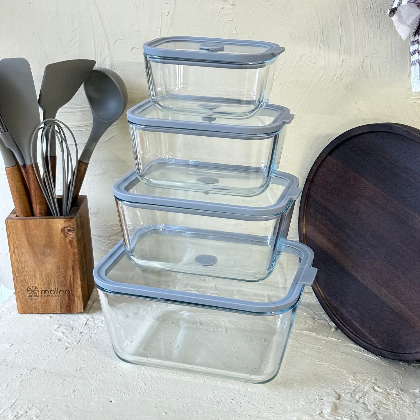 Arow Heilo Cam 4 Lü Saklama Kabı Gri Kapaklı KOD:6663