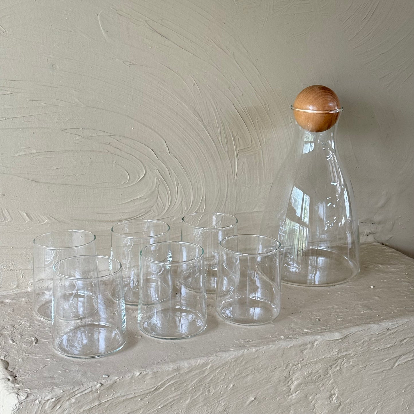 Delisoga Bambu Kapaklı Cam Sürahi Set Şeffaf 7 Parça (SÜPER FİYAT)