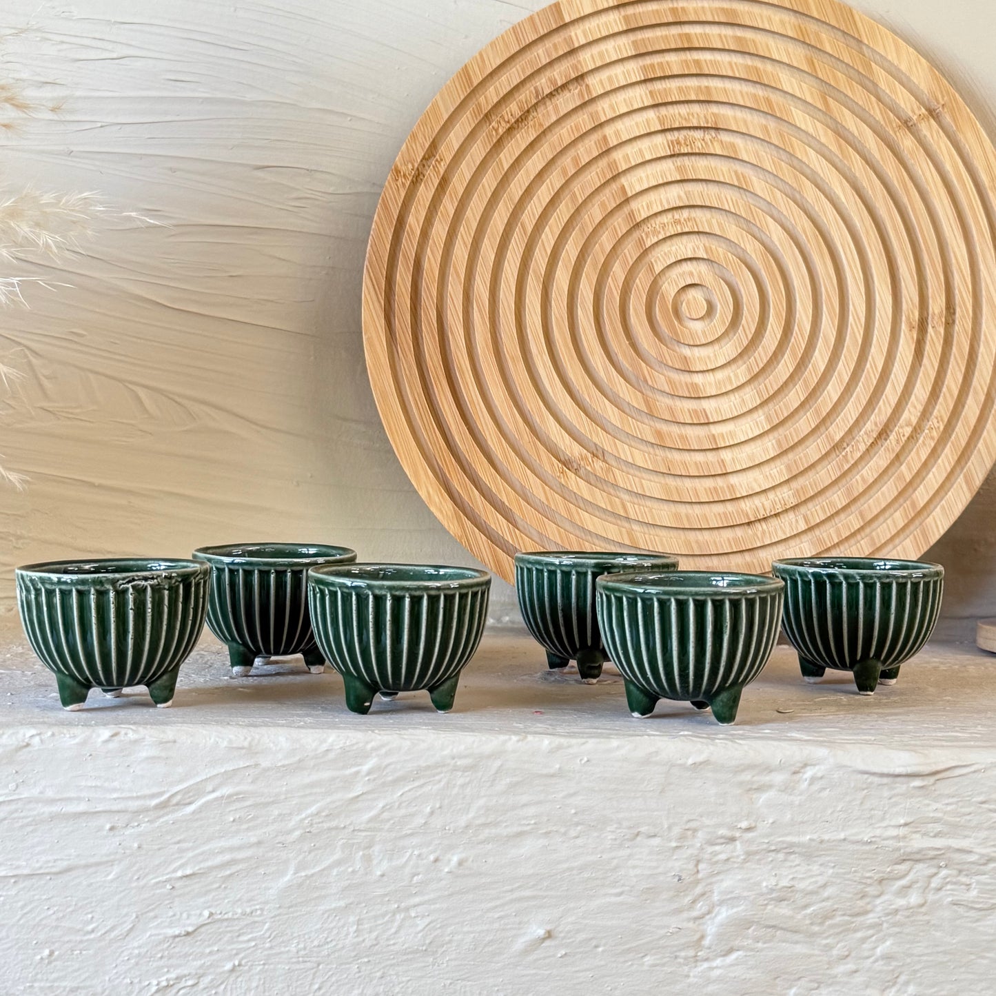 Porline Ayaklı Porselen Lokumluk Sosluk Seti 6 Kişilik Yeşil