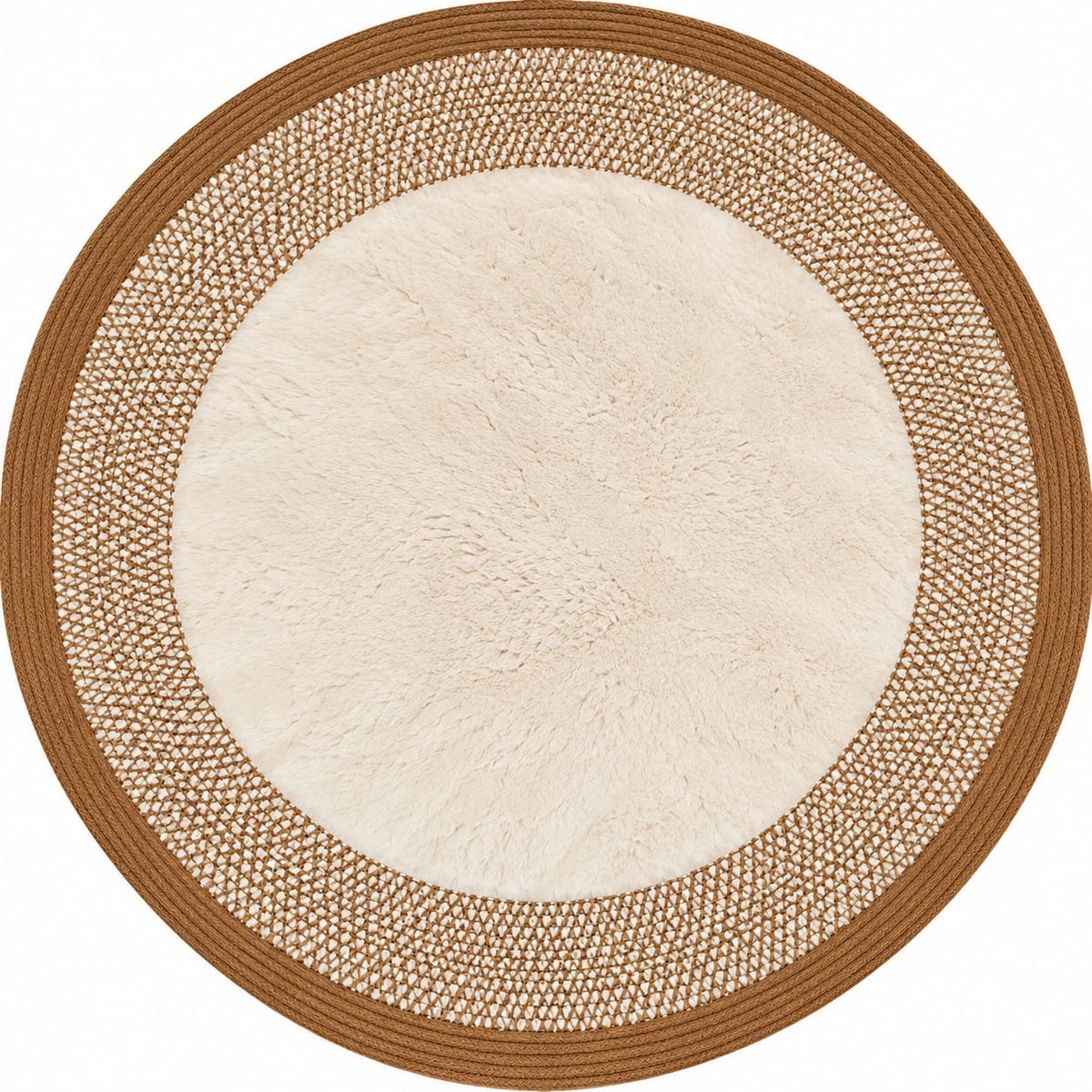 Doğal Lif Örgülü Peluş Dokulu Yuvarlak Dekoratif Halı Nil Tarçın 100x100