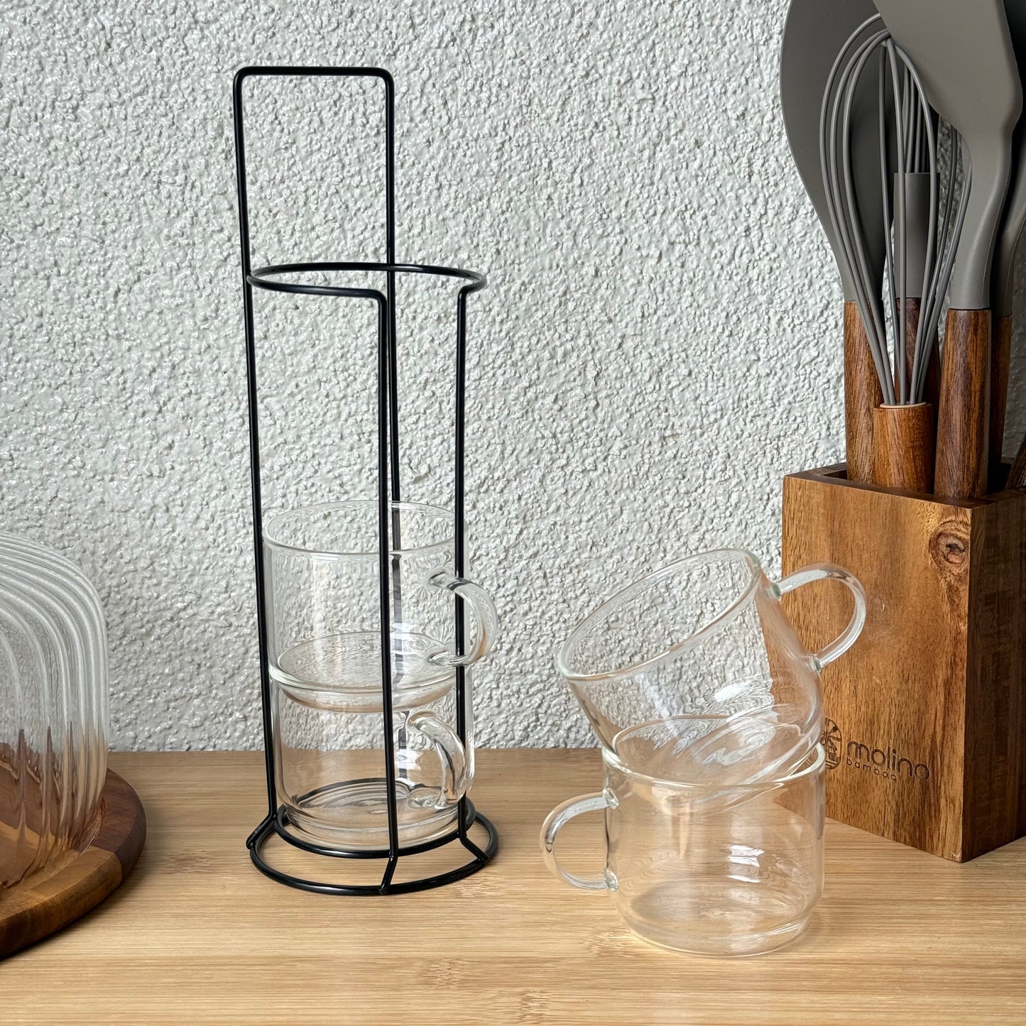 Milay Metal Standlı Nescafe Cam Kupa Seti