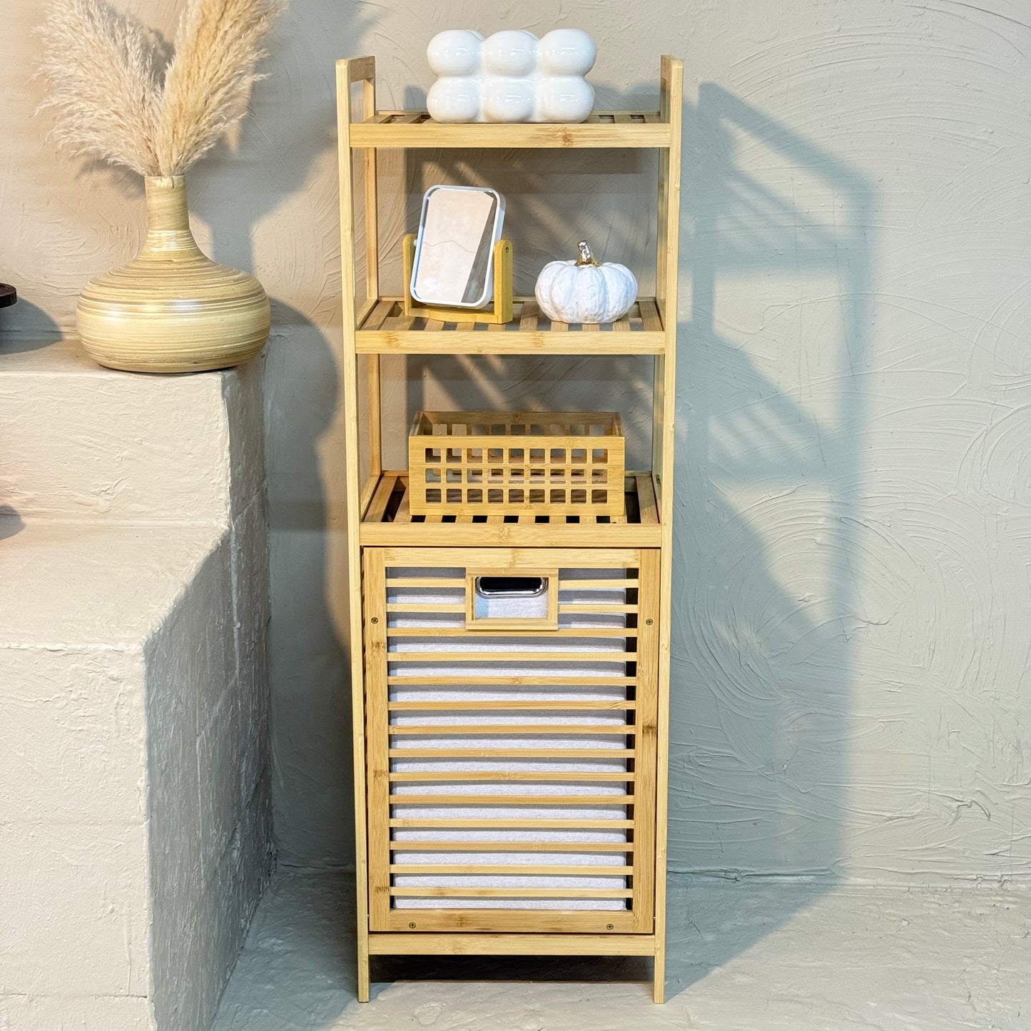 Lalezar 3 Raflı Bambu Kirli Çamaşır Sepeti Krem  KOD:8021