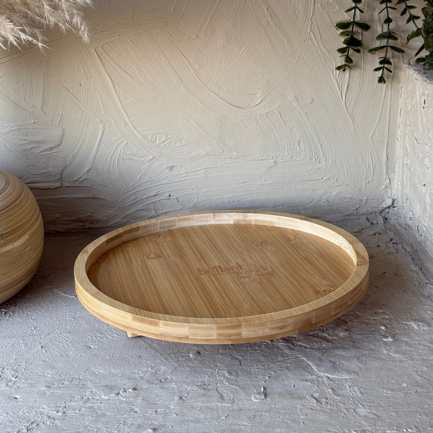 Diamond Bambu Yuvarlak Koltuk Kenarı Tepsi 30x30 cm KOD:6593