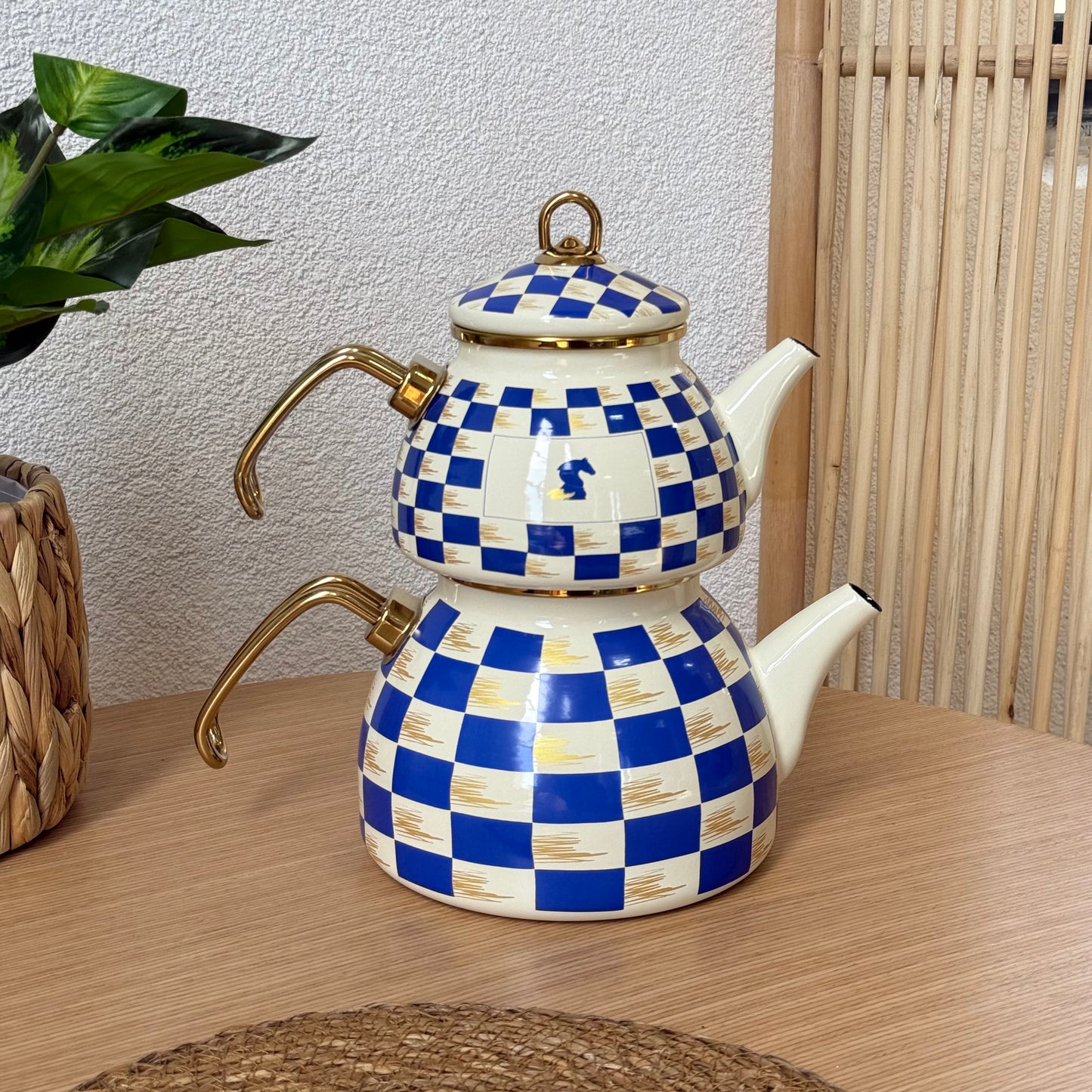Pashally Emaye Çaydanlık Dama Model Mavi KOD:0267