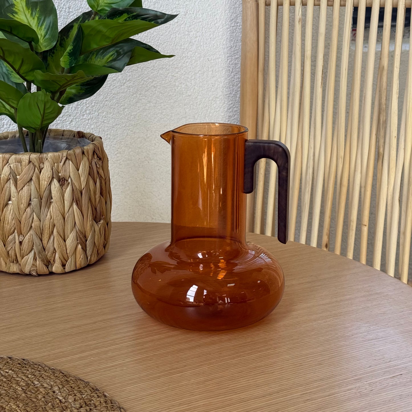 Mitally Lüks Borosilikat Cam Sürahi Akasya Ağacı Kulplu Amber 1200 ml KOD:012