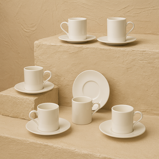 Porline Porselen Kahve Fincan Seti 6 Kişilik Beyaz