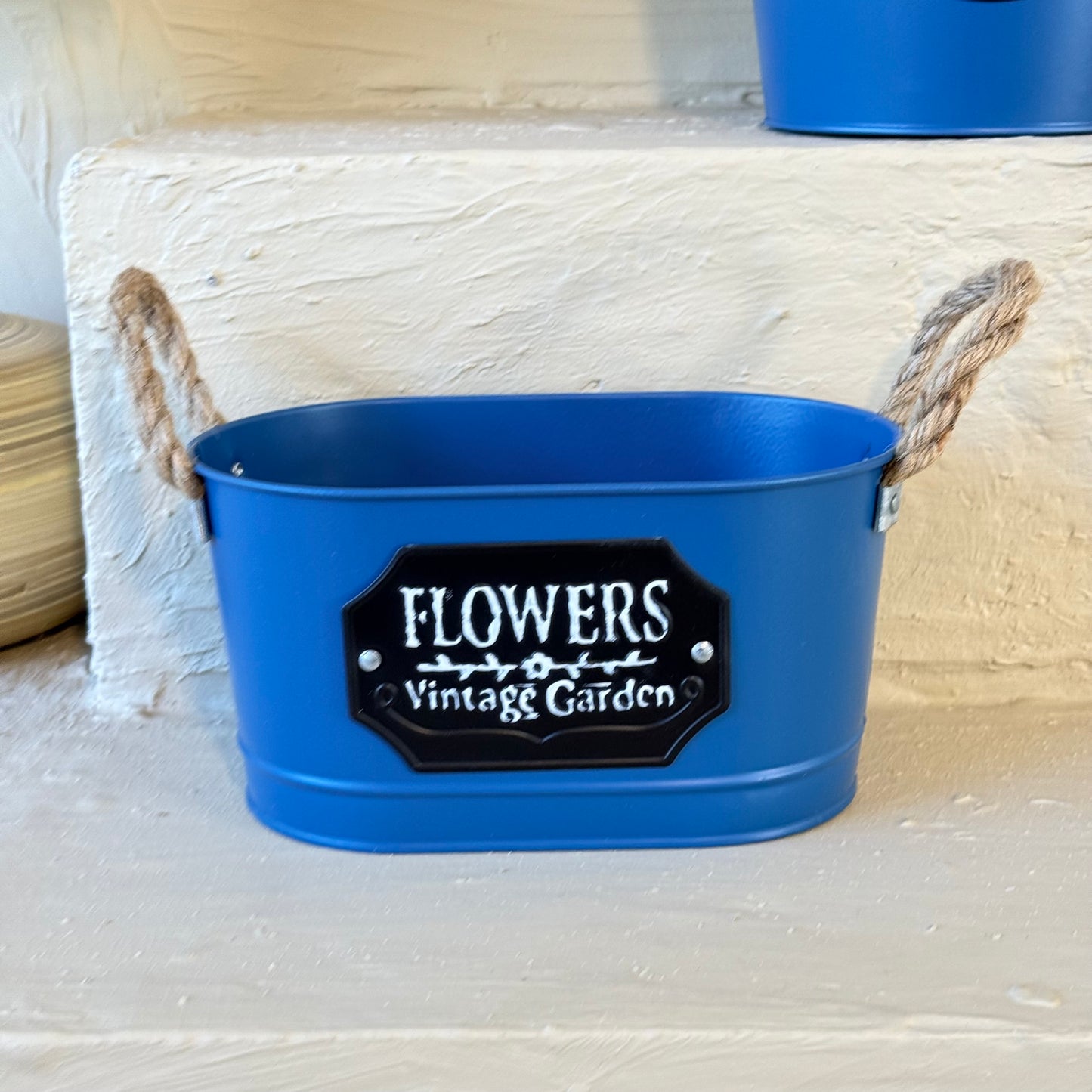 Tutku Halat Kulplu Metal İki Boy Vintage Saksı Mavi KOD:3455-54