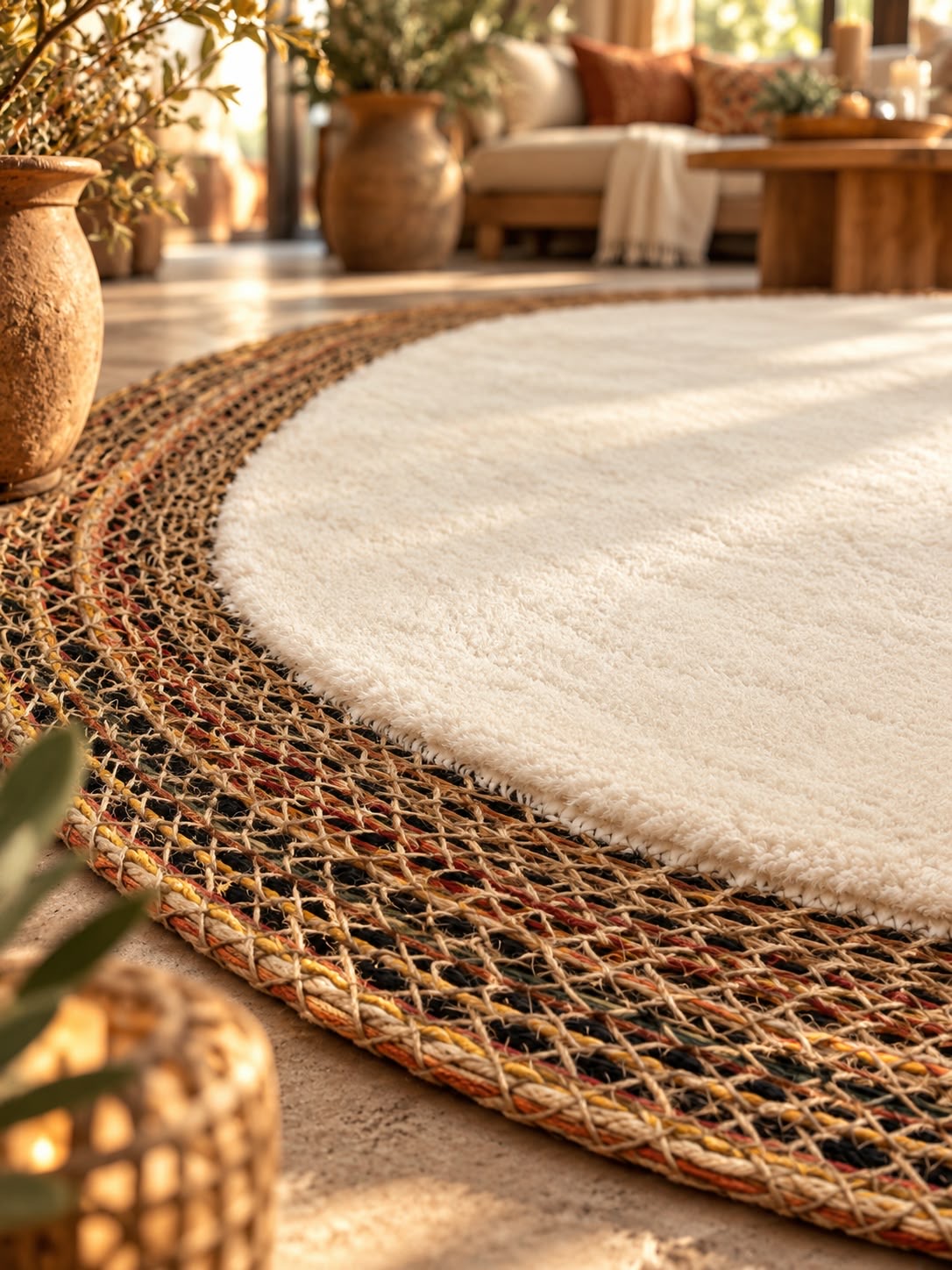 Arven Etnik Jüt ve Peluş Oval Halı - Doğal ve Lüks Dokunuş (80x150cm) 202