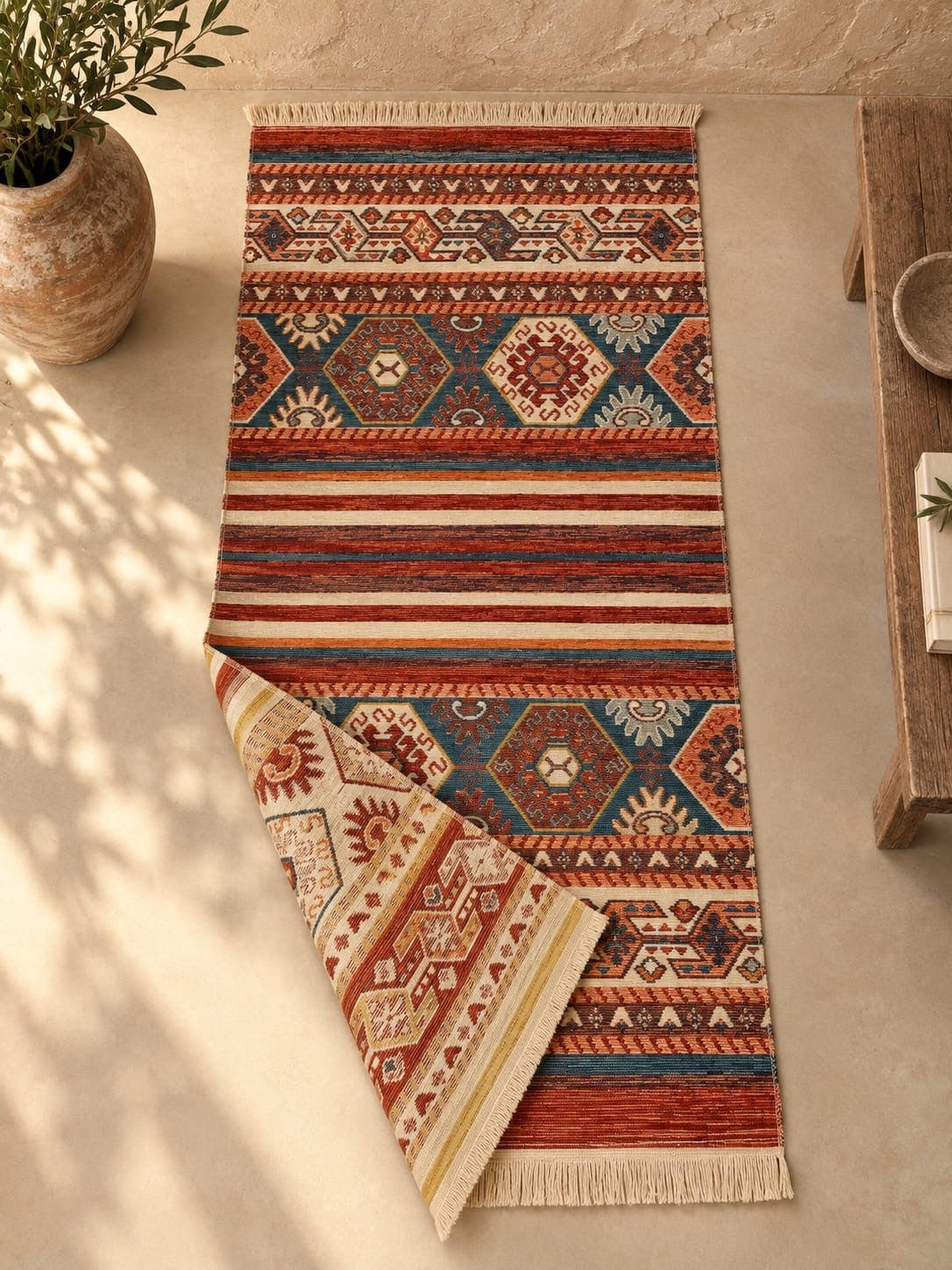 Anadolu Toprak Otantik Motifli Desenli Kilim (80x150cm) Etnik Dokunuş, Doğal Şıklık