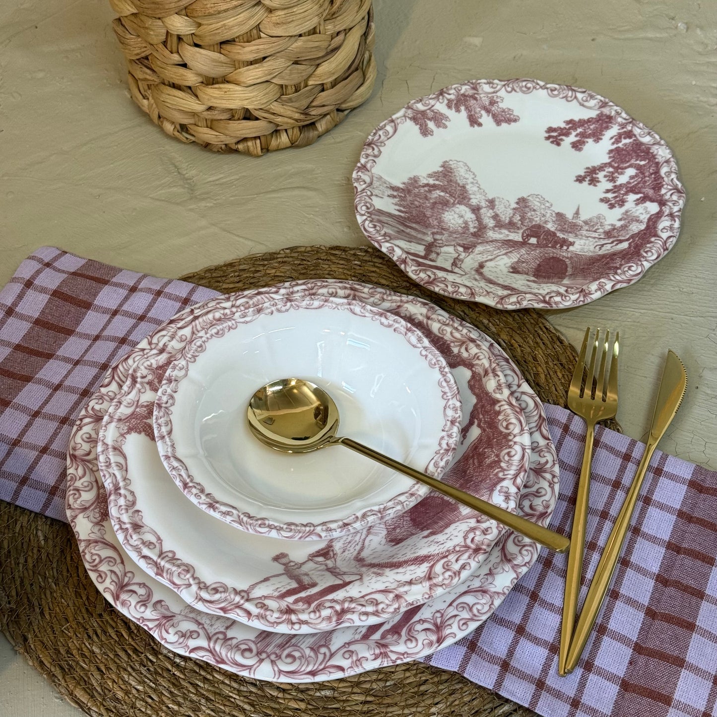 Porser Porselen 24 Parça Yemek Takımı 6 Kişilik Pembe KOD:BORDEL-30402-2