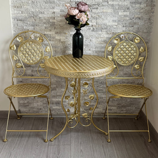PNL Ferforje Masa Sandalye Seti 3 Parça Gold KOD:8760-8766