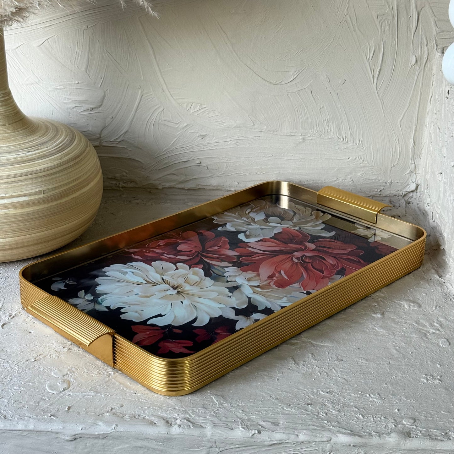 Arow  Gold Desenli Cam Tepsi KOD:1204