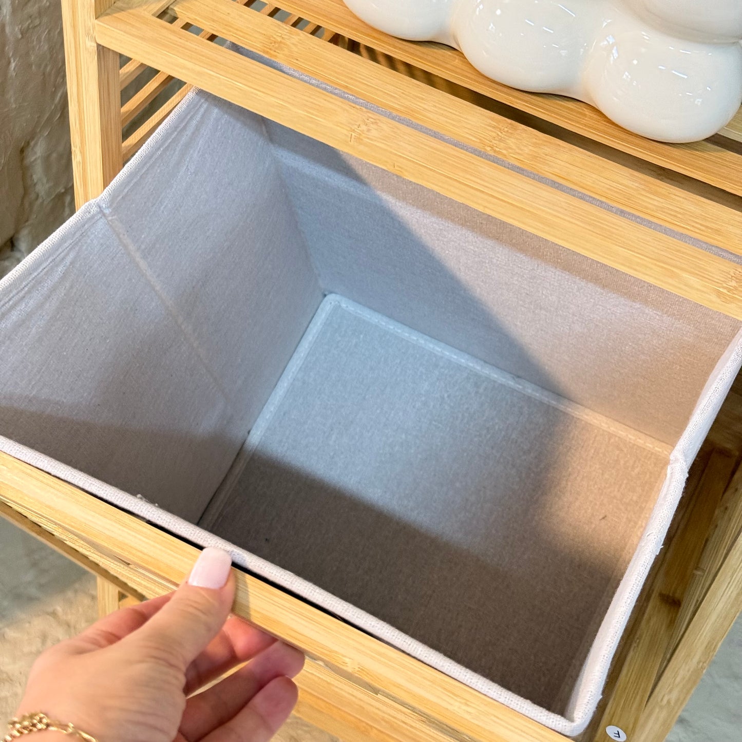 Lalezar 2 Raflı Bambu Kirli Çamaşır Sepeti Krem  KOD:8020