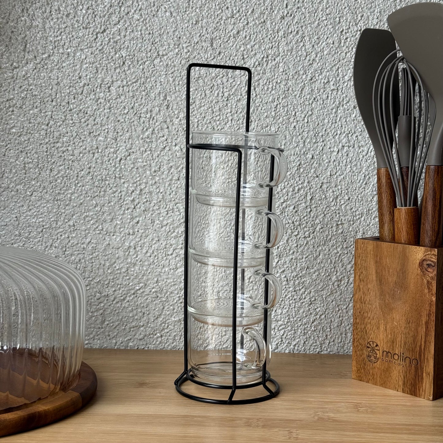 Milay Metal Standlı Nescafe Cam Kupa Seti