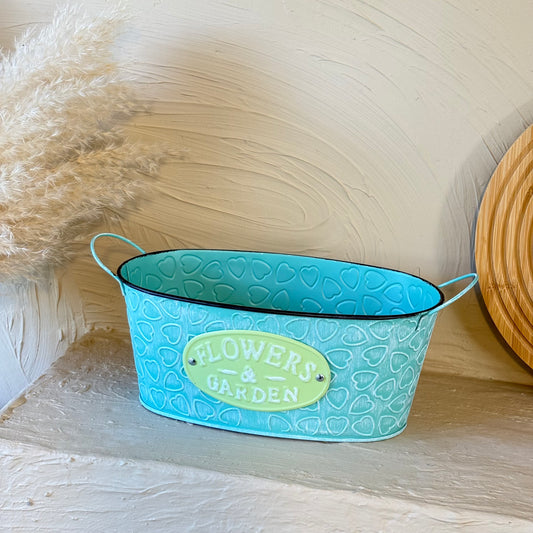 Tutku Vintage Oval Metal Kulplu Saksı Turkuaz KOD:3458