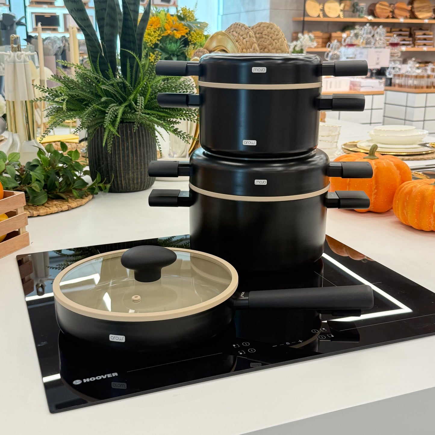 Arow Kristal Kaplama Yapışmaz Taban Tencere Tava Seti 8 Parça Siyah