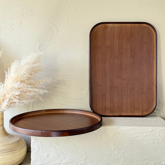 Milay Yuvarlak ve Dikdörtgen Ahşap Tepsi Seti ( 6 Adet Ahşap Çerezlik Hediye )