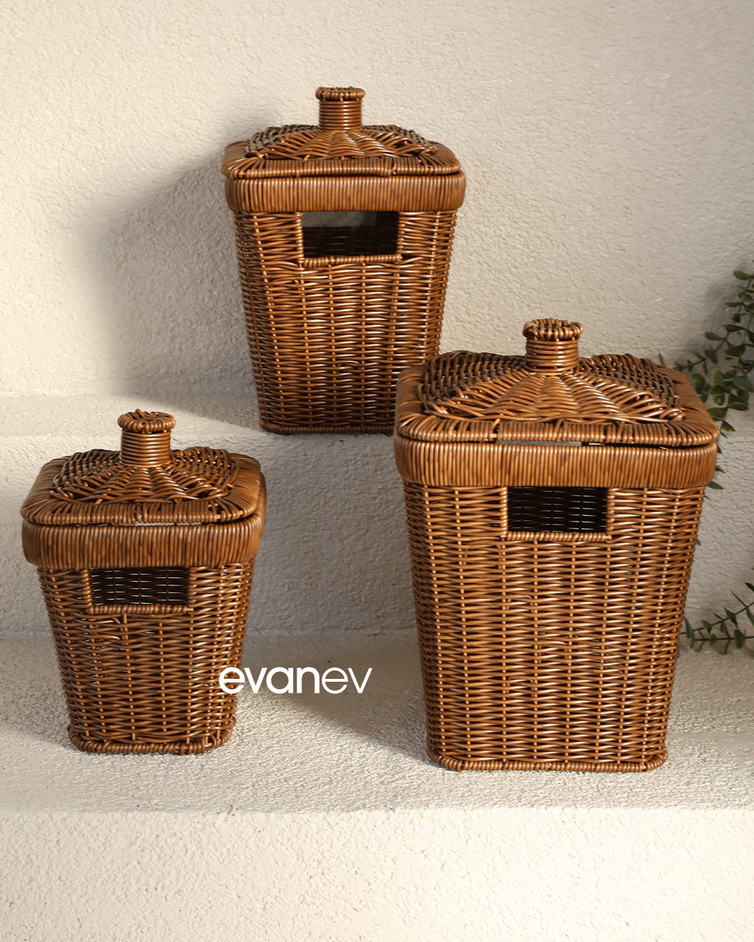 Wls Rattan 3 Boy Kare Patates Soğanlık Seti Kahve208
