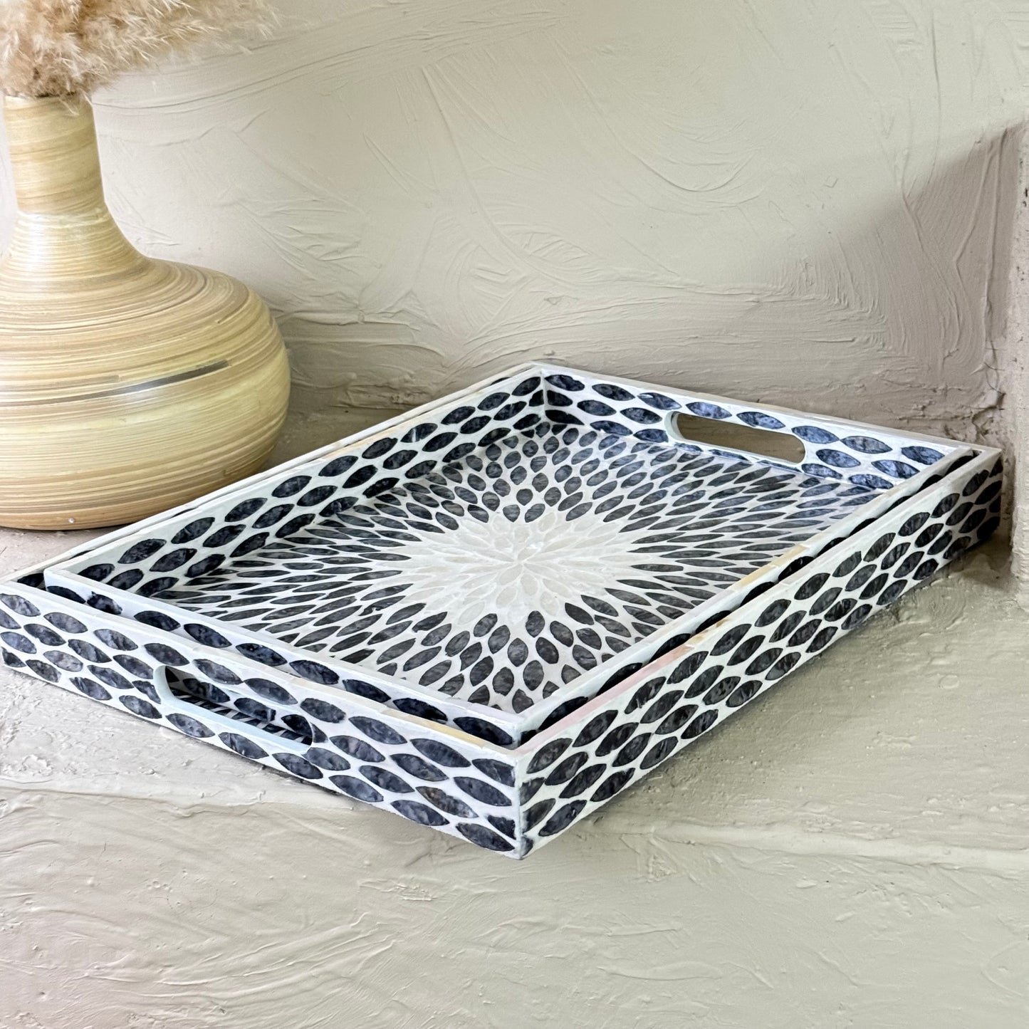 SVR Sedef 2 Boy Dikdörtgen Tepsi Seti KOD:61839 Siyah