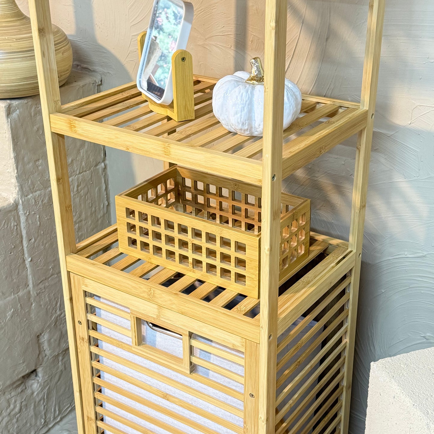 Lalezar 3 Raflı Bambu Kirli Çamaşır Sepeti Krem  KOD:8021