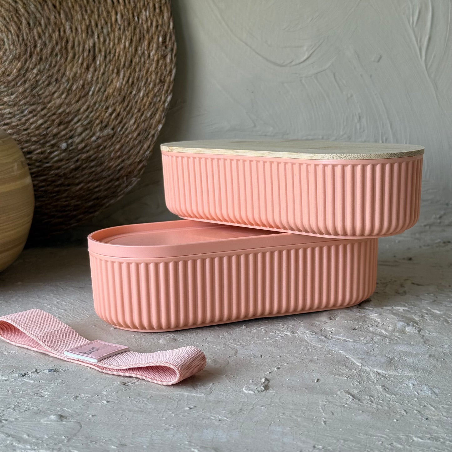 Brillant Bambu Kapaklı Oval Saklama veya Beslenme Kabı Koral