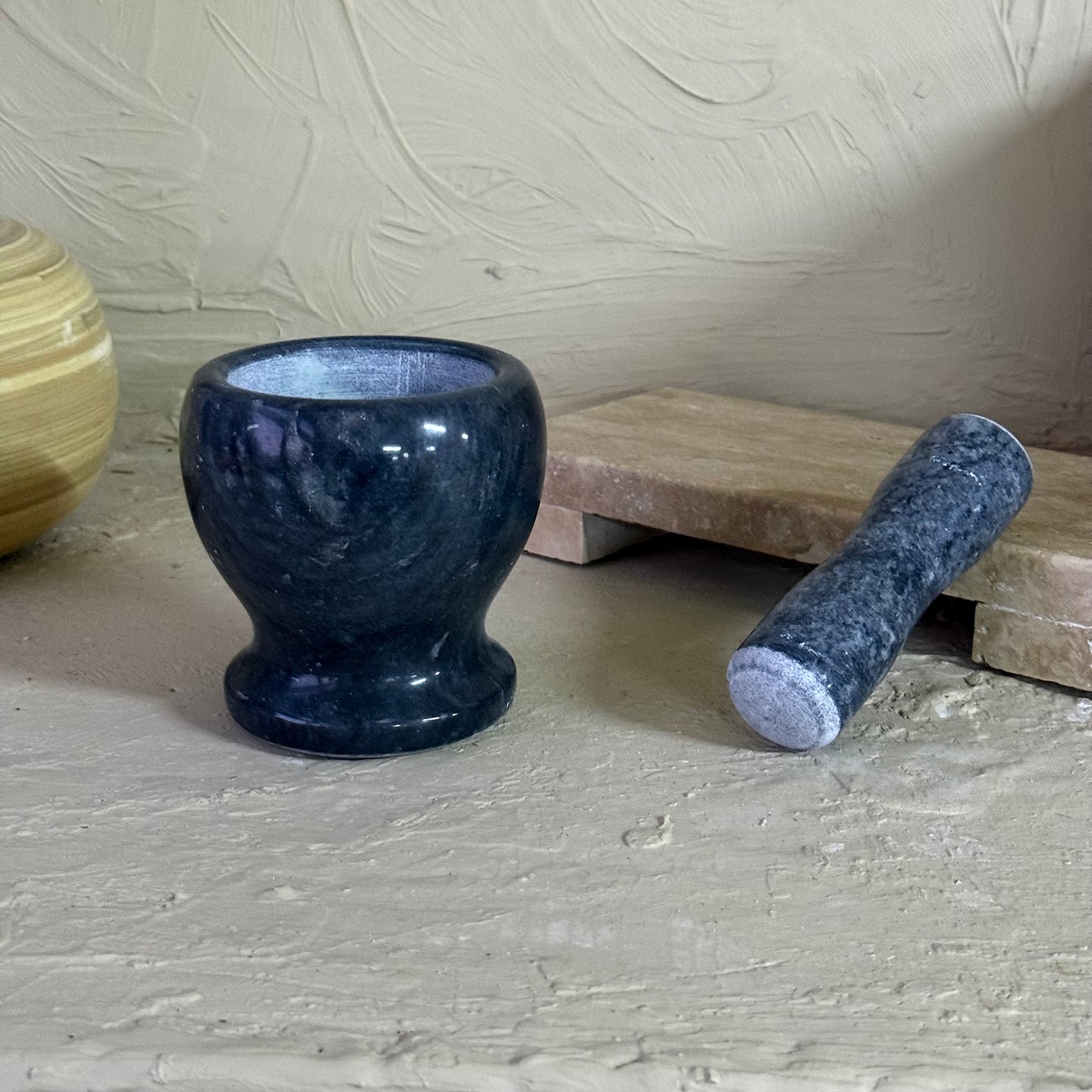 Perry Saf Mermer Havan Seti Siyah 11 cm